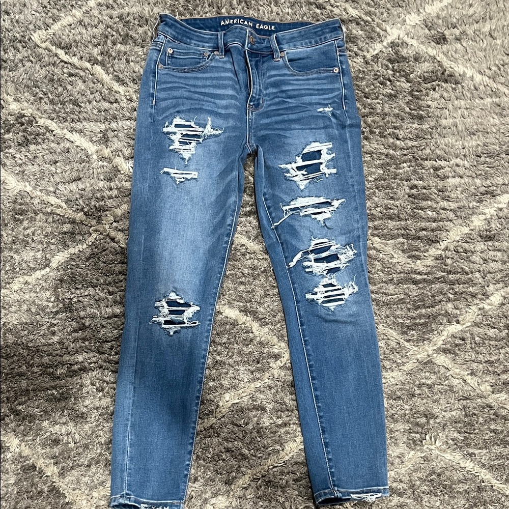 American Eagle Outfitters Women's Ripped Blue Skinny Jeans